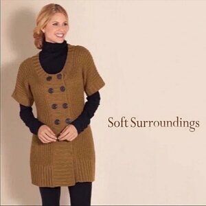 Soft Surroundings M City Sweater Tunic Short Sleeve Cardigan Double Breasted